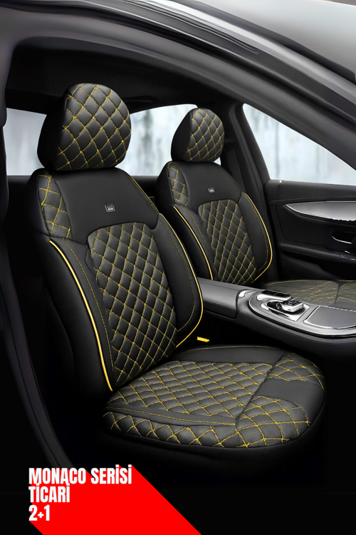 Renault Clio 2 1998-2004 3 Kapı – Ticari Araç 2+1 Uyumlu Monaco Serisi Eviza Koltuk Kılıfı – Siyah, Kolay Montaj