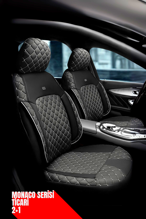 Peugeot 208 2012-2019 Hatchback – Ticari Araç 2+1 Uyumlu Monaco Serisi Eviza Koltuk Kılıfı – Siyah, Kolay Montaj