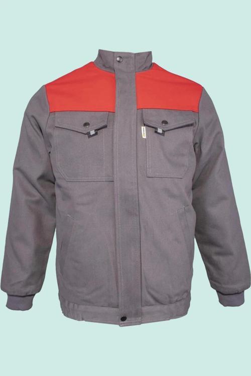 Kışlık İş Montu GriKırmızı Pamuklu Polar Astarlı Nigra Tasarım