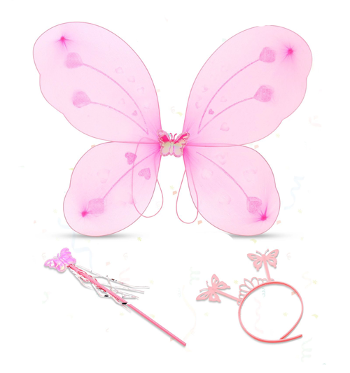 Pembe Kelebek Kız Seti – 50 Cm Kelebek Kanadı, Taç Ve Asa