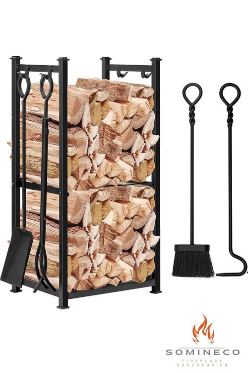 5 Li Ithal Metal Odunluk Raflı Şömine -soba Maşa Takımı Aksesuar Seti SS-001