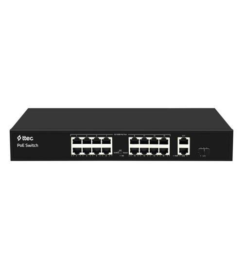 19300PG-1SFP 16 Port Poe 10/100 2 Port Gigabit Uplink 1 Port Gigabit SFP Tak Çalıştır 300W PoE Switch