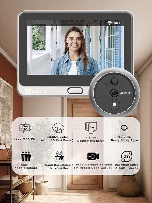 CS-DP2 4,3 " 2mp Wi-Fi Akıllı Kapı Görüntüleyicisi 166° Geniş açılı Kapı Dürbünü