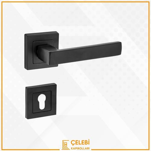 LAMA KOL KARE ROZETLİ SİYAH YALE KAPI KOLU