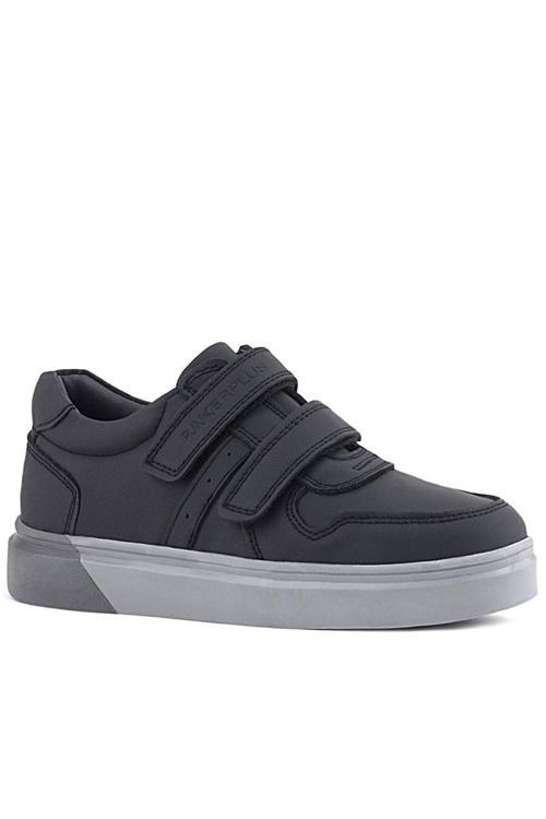 Hakiki Deri Siyah Cilt Gri Tabanlı Cırtlı Erkek Çocuk Sneaker