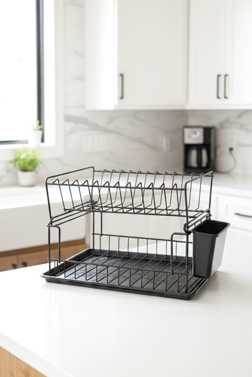 Cremma İki Katlı Metal Bulaşıklık Siyah