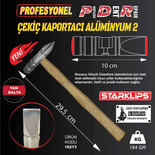 Pdr Kaporta Çekiç Aluminyum Ahşap Saplı ( Yan Balta ) 184Gr