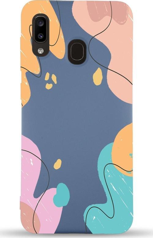 Samsung Galaxy A20 Uyumlu Lansman Kılıf Karışık Renkler Tasarımlı Içi Kadife Kapak-Petrol Mavisi
