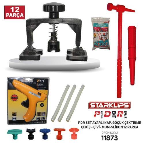 PDR Ayarlı Boyasız Göçük Düzeltme Seti 12 Parça 3 Silikon + Tabanca + Çekiç + 5 Uç
