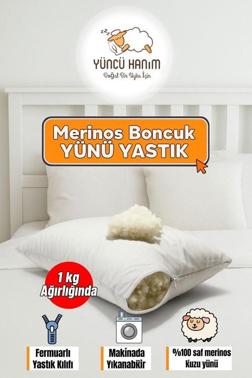 %100 Doğal Merinos Boncuk Kuzu Yünü Dolgulu Yastık 50 X 70 Cm Ebat 1000 gram