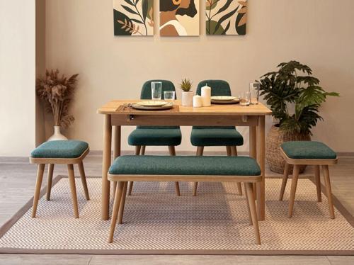 MİORA MİNİ AÇILIR MUTFAK MASA TAKIMI, KARİNA MEŞE YEŞİL ( 1 Masa +  4 Sandalye )