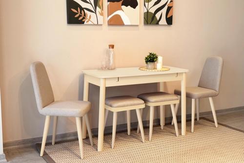 MİORA MİNİ AÇILIR MUTFAK MASA TAKIMI, SEDEF KREM KREM ( 1 Masa +  4 Sandalye )