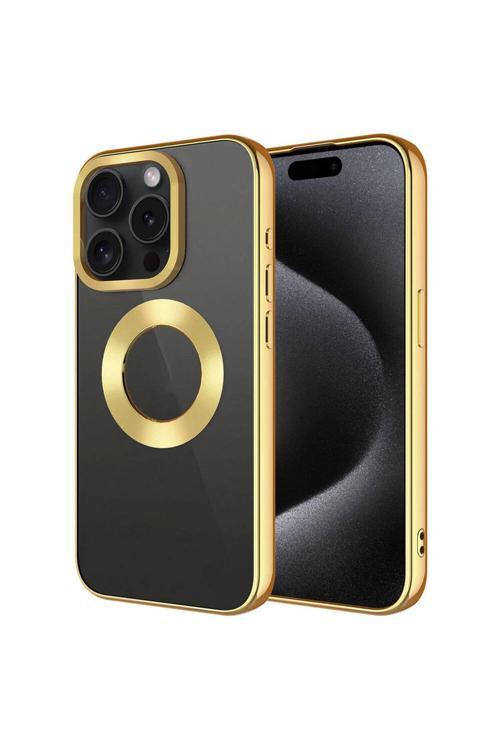 İphone 15 Pro Uyumlu Kılıf Kamera Korumalı Logo Gösteren Parlak Colored Z-Omega Kapak