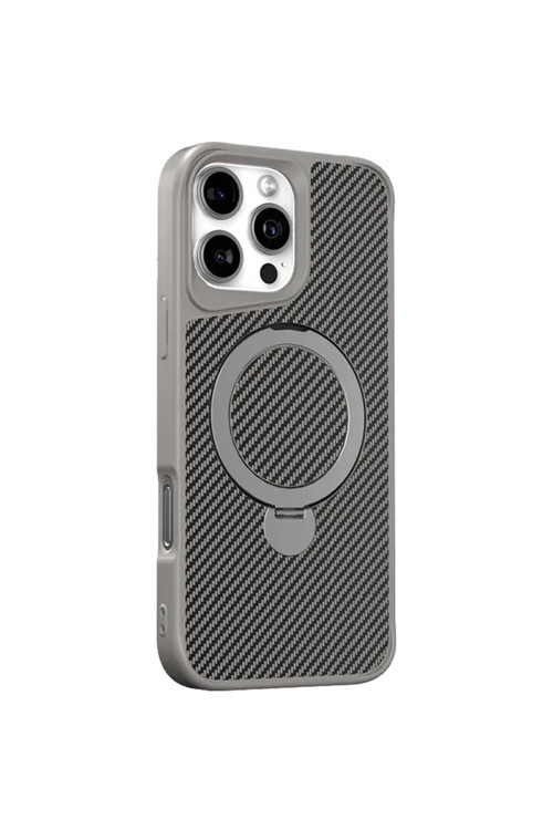 İphone 14 Pro Uyumlu Kılıf Karbon Fiber Görünümlü Magsafe Uyumlu Stand Olabilen Carbon
