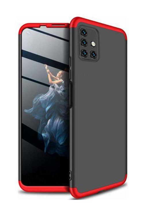 Samsung Galaxy A51 Uyumlu Kılıf 3 Parça 360 Soft Hard Koruma Ays Siyah Kırmızı