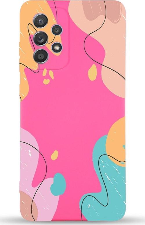 Samsung Galaxy A73 Uyumlu Lansman Kılıf Karışık Renkler Tasarımlı Içi Kadife Kapak-Neon Pembe