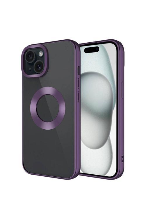 İphone 15 Uyumlu Kılıf Kamera Korumalı Logo Gösteren Parlak Colored Z-Omega Kapak