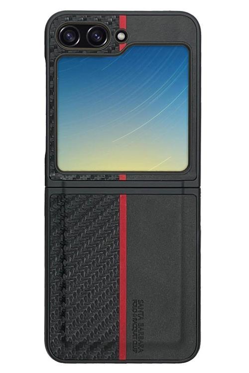Sbprc Samsung Galaxy Z Flip 5 Uyumlu Kılıf Pu Deri Karbon Dizayn Hazel Kapak