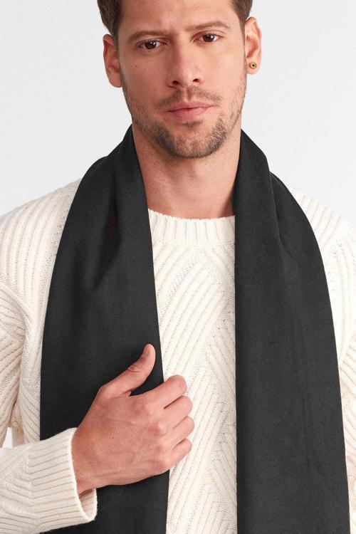 Erkek Siyah Kışlık Viskon Atkı Klasik Kaşkol