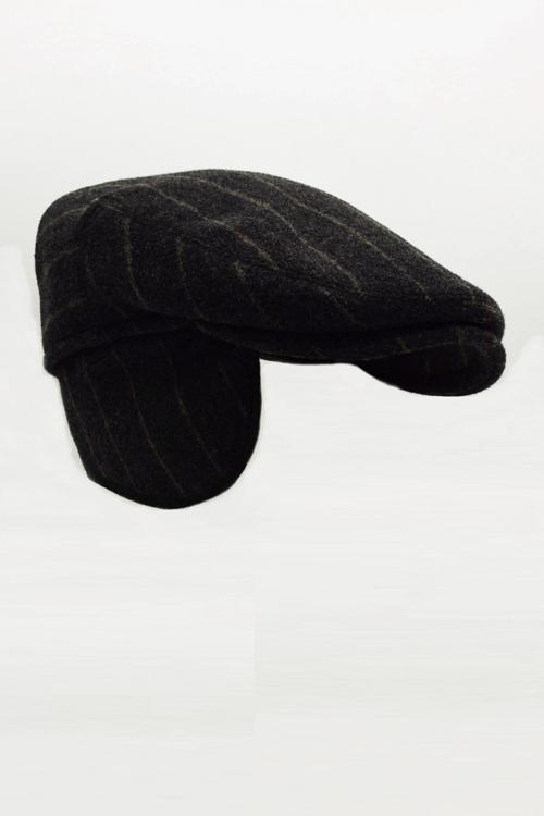 Erkek %100 Kaşmir Yün Kışlık Kasket Kulaklı Şapka-Siyah