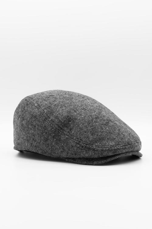 Erkek Kasket Balıksırtı Flat Cap Termal Yün Şapka Gri