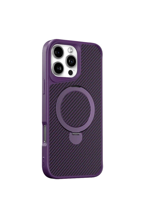İphone 14 Pro Uyumlu Kılıf Karbon Fiber Görünümlü Magsafe Uyumlu Stand Olabilen Carbon