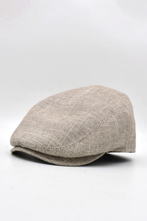 Erkek Keten Premium Bej Şapka Yazlık Flat Cap Kasket