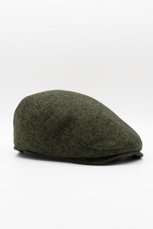 Erkek Kasket Balıksırtı Flat Cap Termal Yün Şapka-Haki
