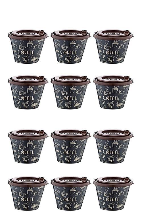 Emybox Cozzoni Plastik Kapaklı Desenli Coffee Bardak 12 Adet Kahve Bardak