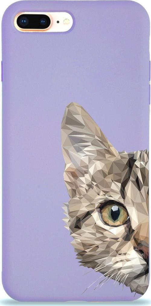 Apple Iphone 8 Plus Uyumlu Lansman Kılıf Catface Tasarımlı Içi Kadife Kapak-Lila