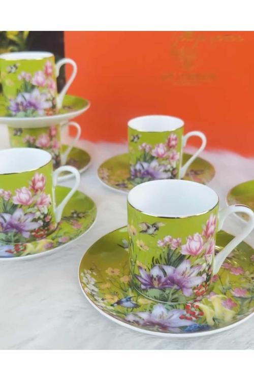 Botanica Yellow 6 Kişilik Yeşil Fincan Takımı