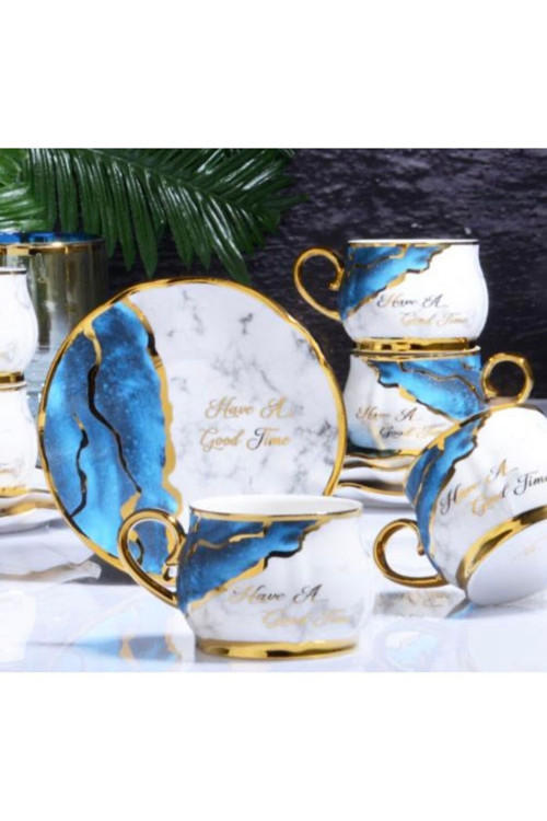 EVİMSAHANE TOMBUL NAVY BLUE 6 KİŞİLİK KAHVE FİNCAN TAKIMI