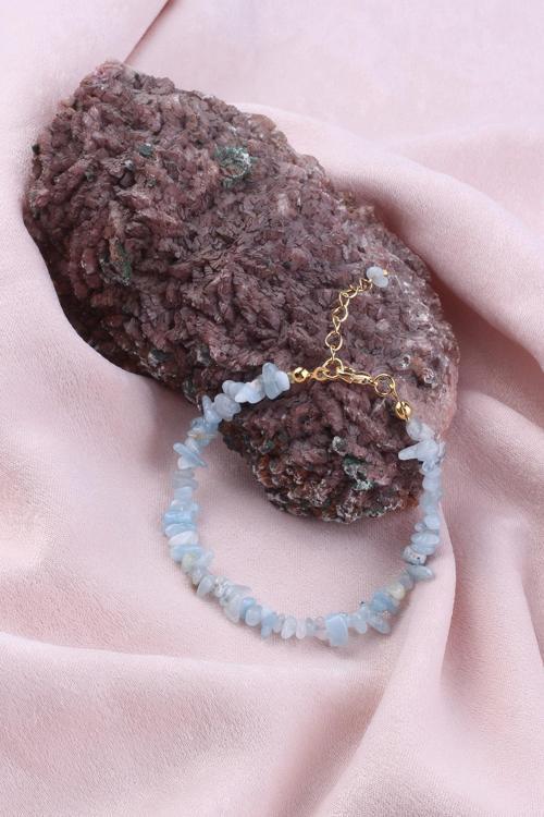 Doğal Akuamarin Kırık Taşlı Kadın Bileklik - 300175