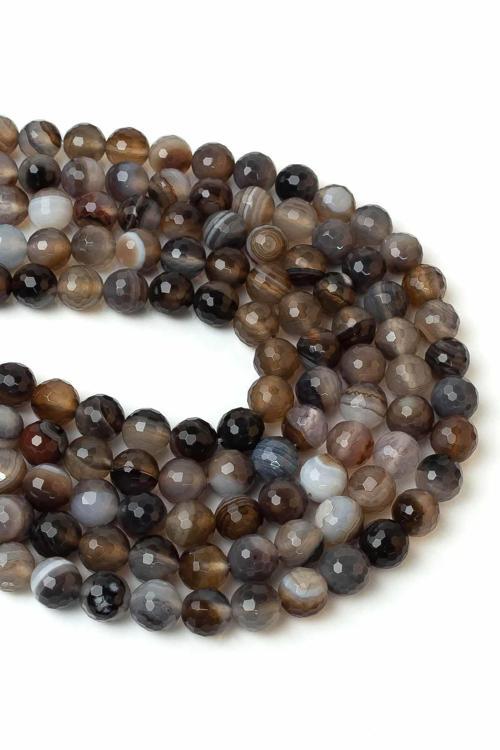 8 MM Faset Kahverengi Akik Taşı Dizi