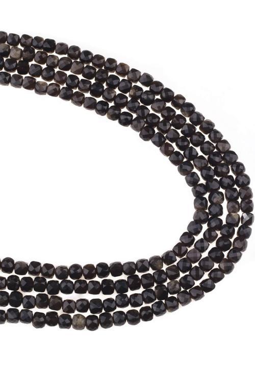 4X4 MM Küp Faset Obsidyen Taşı Dizi - DZ4066