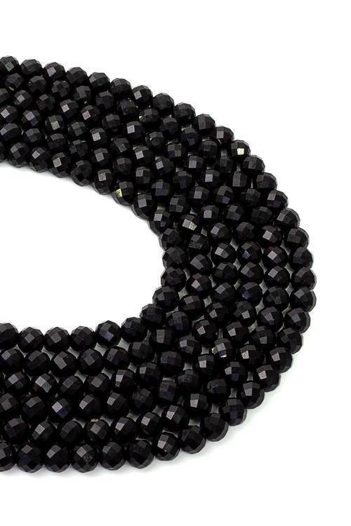 6 MM Faset Kesim Siyah Akik Taşı Dizi
