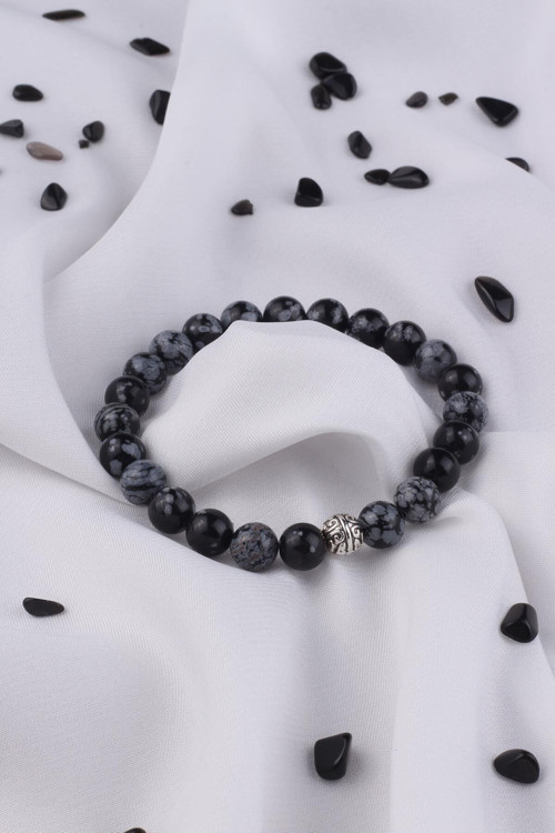 Karlı Obsidyen Taşı Bileklik - 300016