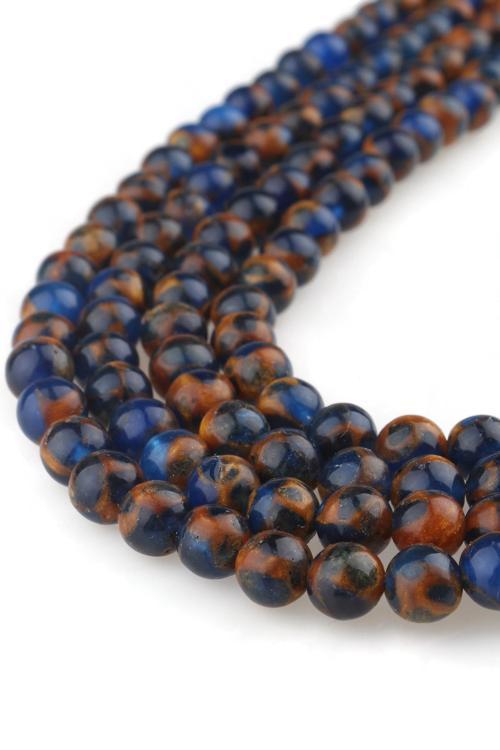 6 MM Lacivert Sarı Opal Akik Taşı Dizi - DZ4074-SL