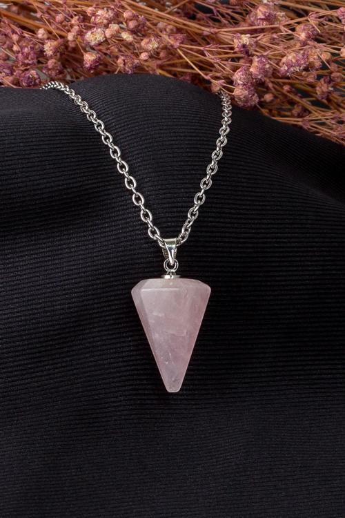 Pembe Kuvars Taşı Kolye