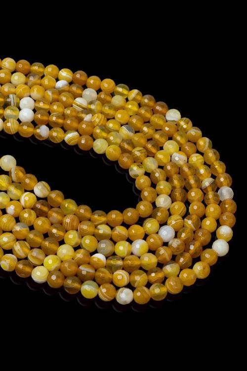 6 MM Faset Kesim Sarı Akik Taşı Dizi