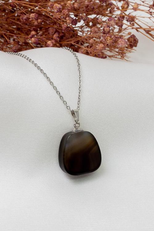 Siyah Akik Taşı Kolye