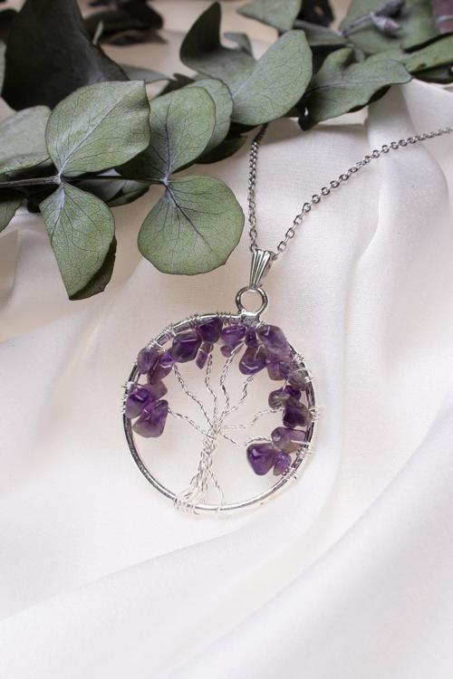 Doğal Ametist Taşı Hayat Ağacı Doğal Taş Kadın Kolye - KL0200