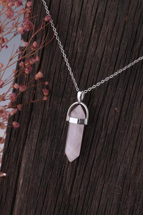Doğal Çivi Kesim Pembe Kuvars Kolye - KL0229