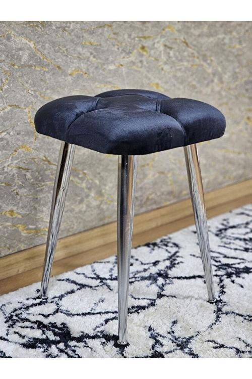 Kare Krom Kaplama Konik Ayaklı Tabure - Oturak - Bar Taburesi - Ayaklı Tabure Füme Renk 48 x 33 Boyut/Ebat