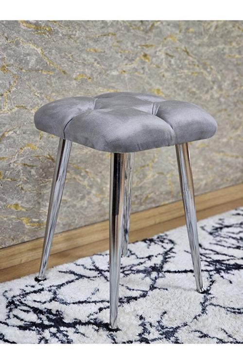 Kare Krom Kaplama Konik Ayaklı Tabure - Oturak - Bar Taburesi - Ayaklı Tabure Gri Renk 48 x 33 Boyut/Ebat