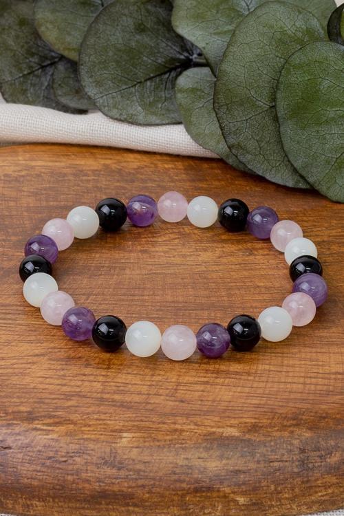 Ametist, Pembe Kuvars, Obsidyen, Ay Taşı Bileklik