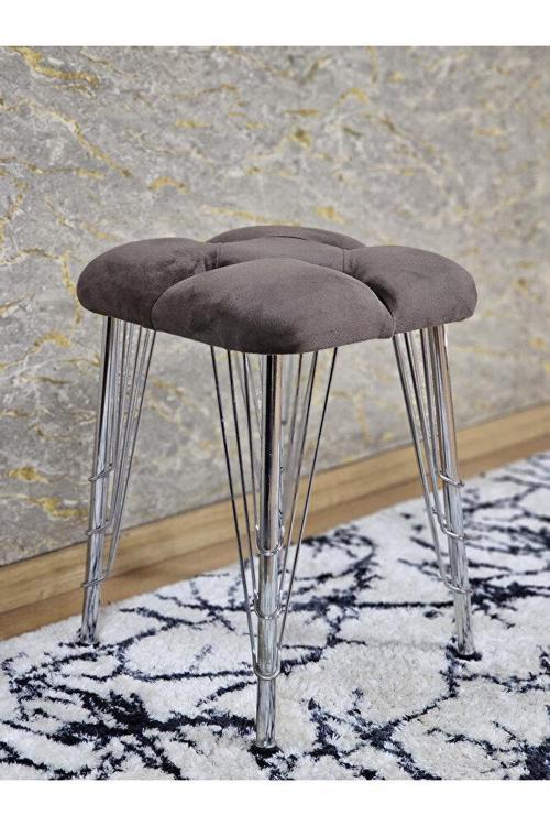Kare Krom Kaplama Telli Ayaklı Tabure - Oturak - Bar Taburesi - Ayaklı Tabure Kahverengi Renk 48 x 33 Boyut/Ebat