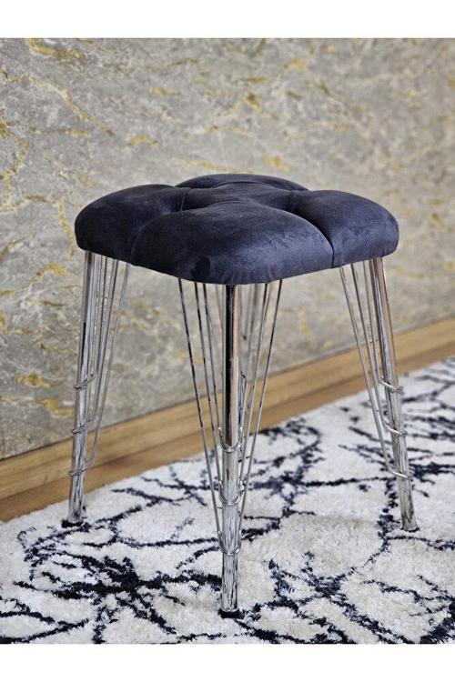 Kare Krom Kaplama Telli Ayaklı Tabure - Oturak - Bar Taburesi - Ayaklı Tabure Füme Renk 48 x 33 Boyut/Ebat