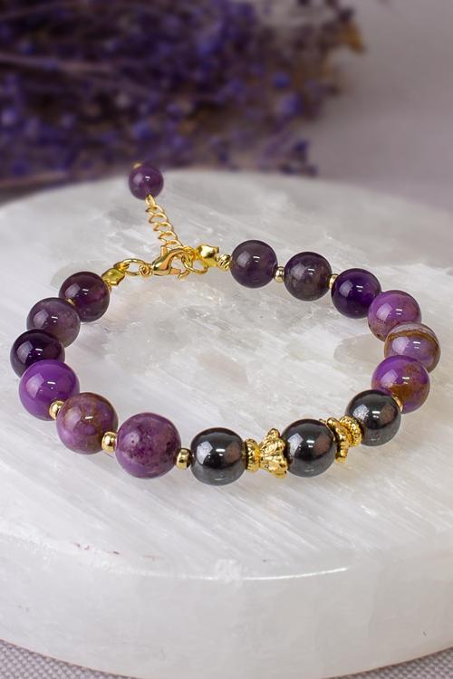 Panik Atak Doğal Taş Bileklik (Lepidolit - Ametist - Hematit)