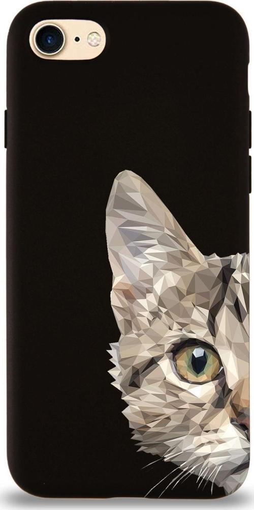 Apple Iphone Se 2020 Uyumlu Lansman Kılıf Catface Tasarımlı Içi Kadife Kapak-Siyah